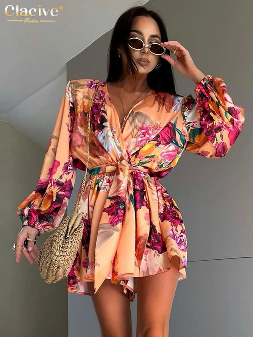 Clacive Fashion Loose Print Jumpsuits For Women