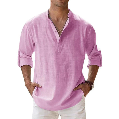 New Men's Linen Long Sleeve Breathable T Shirt