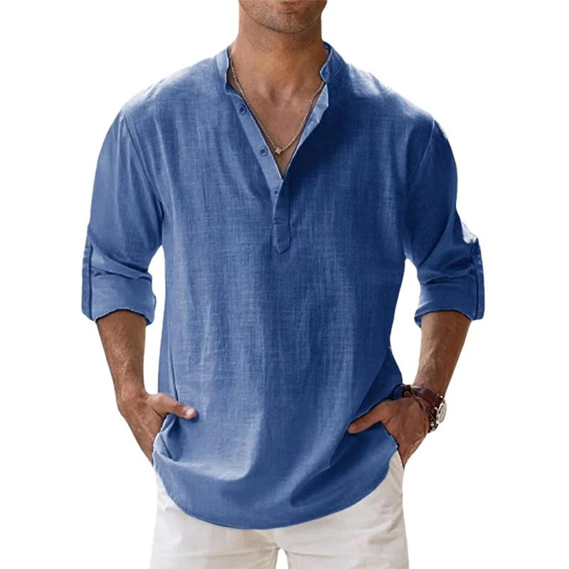 New Men's Linen Long Sleeve Breathable T Shirt