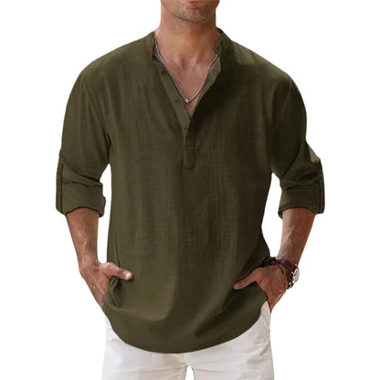 New Men's Linen Long Sleeve Breathable T Shirt