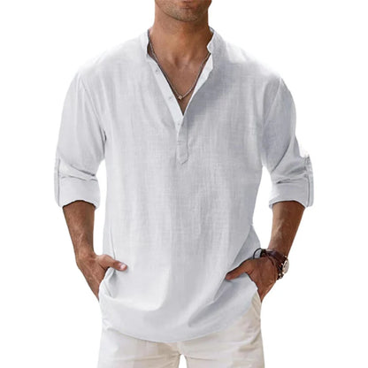 New Men's Linen Long Sleeve Breathable T Shirt