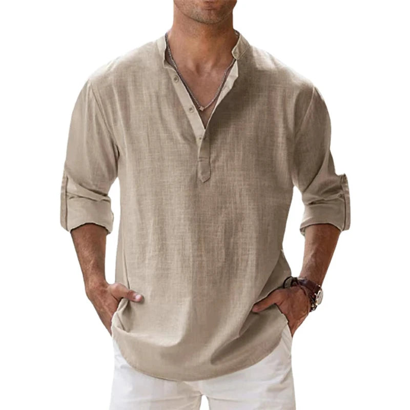 New Men's Linen Long Sleeve Breathable T Shirt