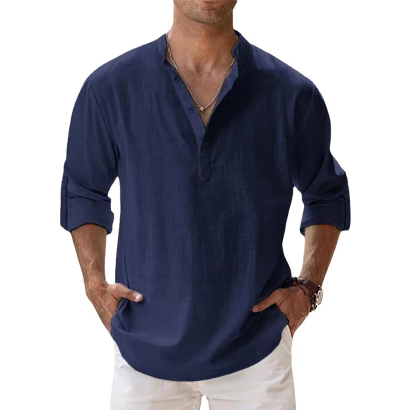 New Men's Linen Long Sleeve Breathable T Shirt