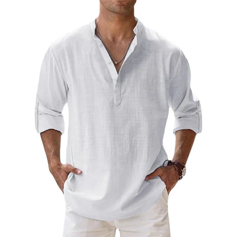 New Men's Linen Long Sleeve Breathable T Shirt