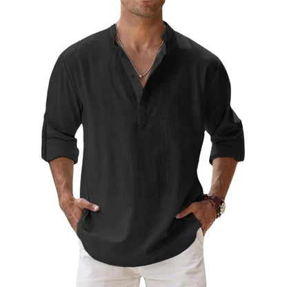 New Men's Linen Long Sleeve Breathable T Shirt