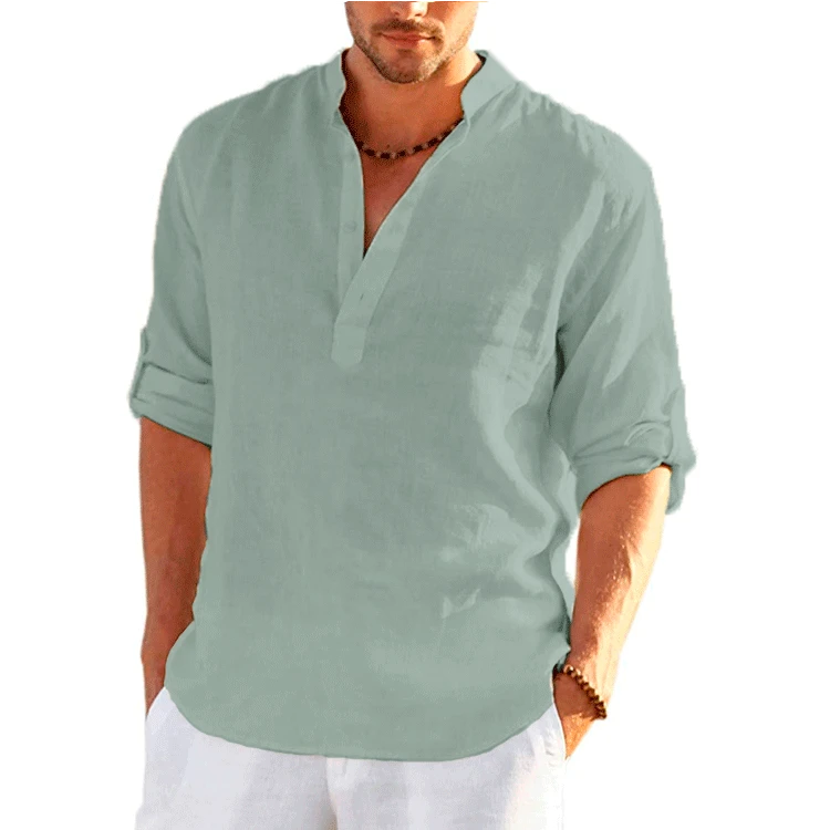 New Men's Linen Long Sleeve Breathable T Shirt